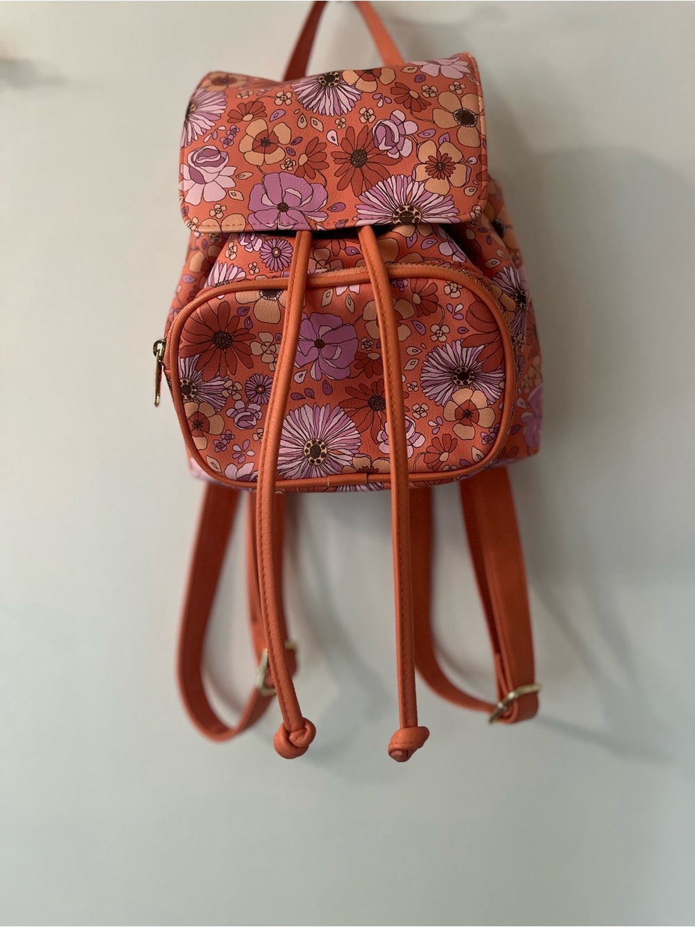wild fable Orange Floral Mini Backpack with Pink Accents